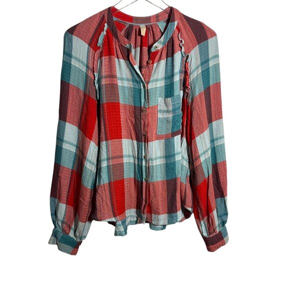 Pilcro Anthropologie size Small breezy plaid button down shirt top long sleeve - Picture 1 of 8